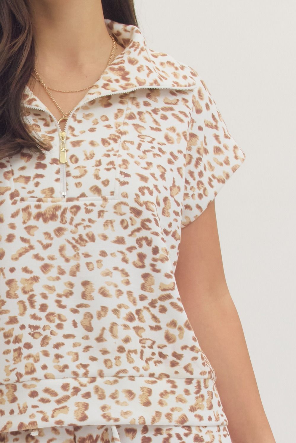 Animal print cap sleeve top/short set