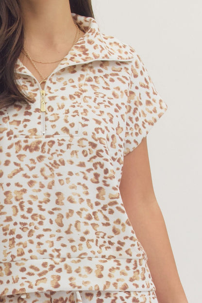 Animal print cap sleeve top/short set