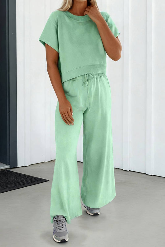Solid Tee and Drawstring Pants Set