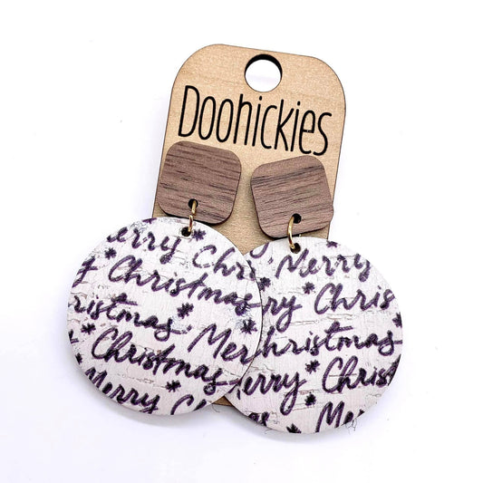 2" Walnut Merry Christmas Earrings