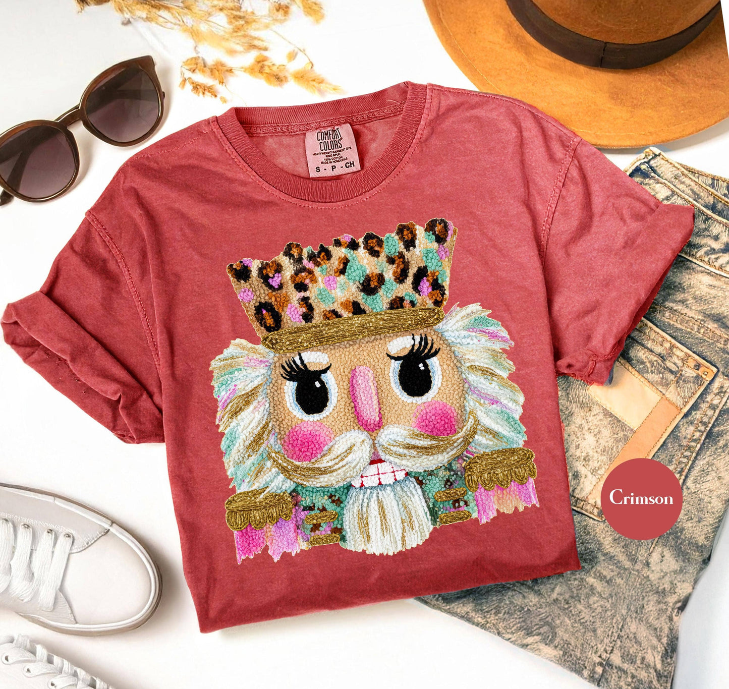 Faux Yarn Crochet Leopard Nutcracker Shirt, Xmas Sweater