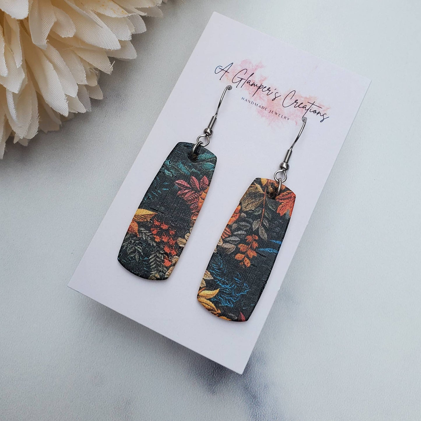 Mustard & Turquoise Fall Floral Mini Bar Leather Earrings