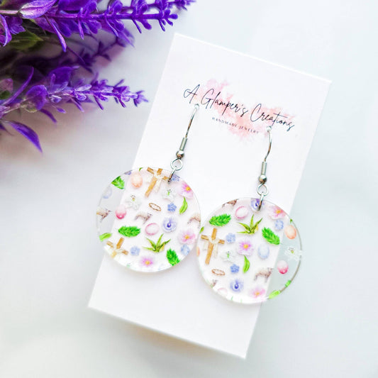 Easter Round Acrylic Earrings
