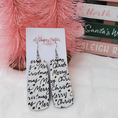 Merry Christmas Bar Leather Earrings