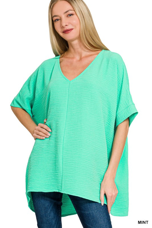 Woven Airflow V-neck Dolman Short Sleeve Top
