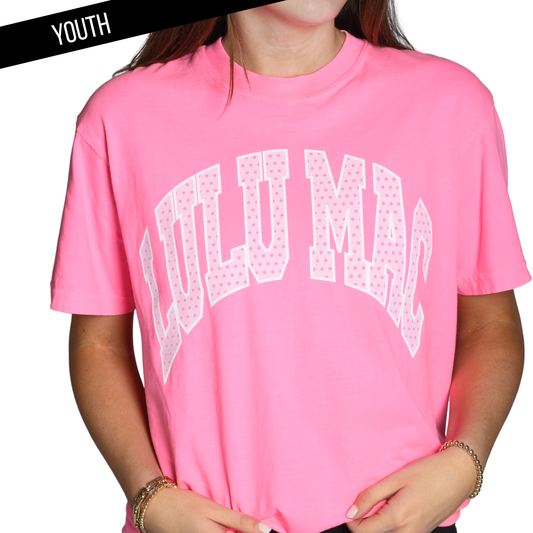 Neon Pink Polka Dot Youth Comfort Colors Tee