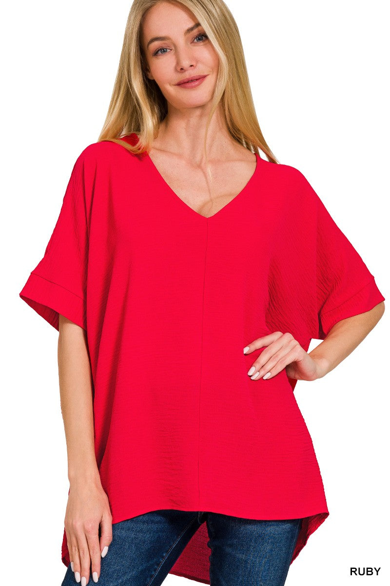 Airflow Dolman Top – Brown & Ruby Red